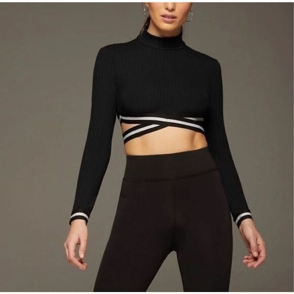 Michi APEX RIBBED LONG SLEEVE TOP Black Medium - Picture 3 of 12